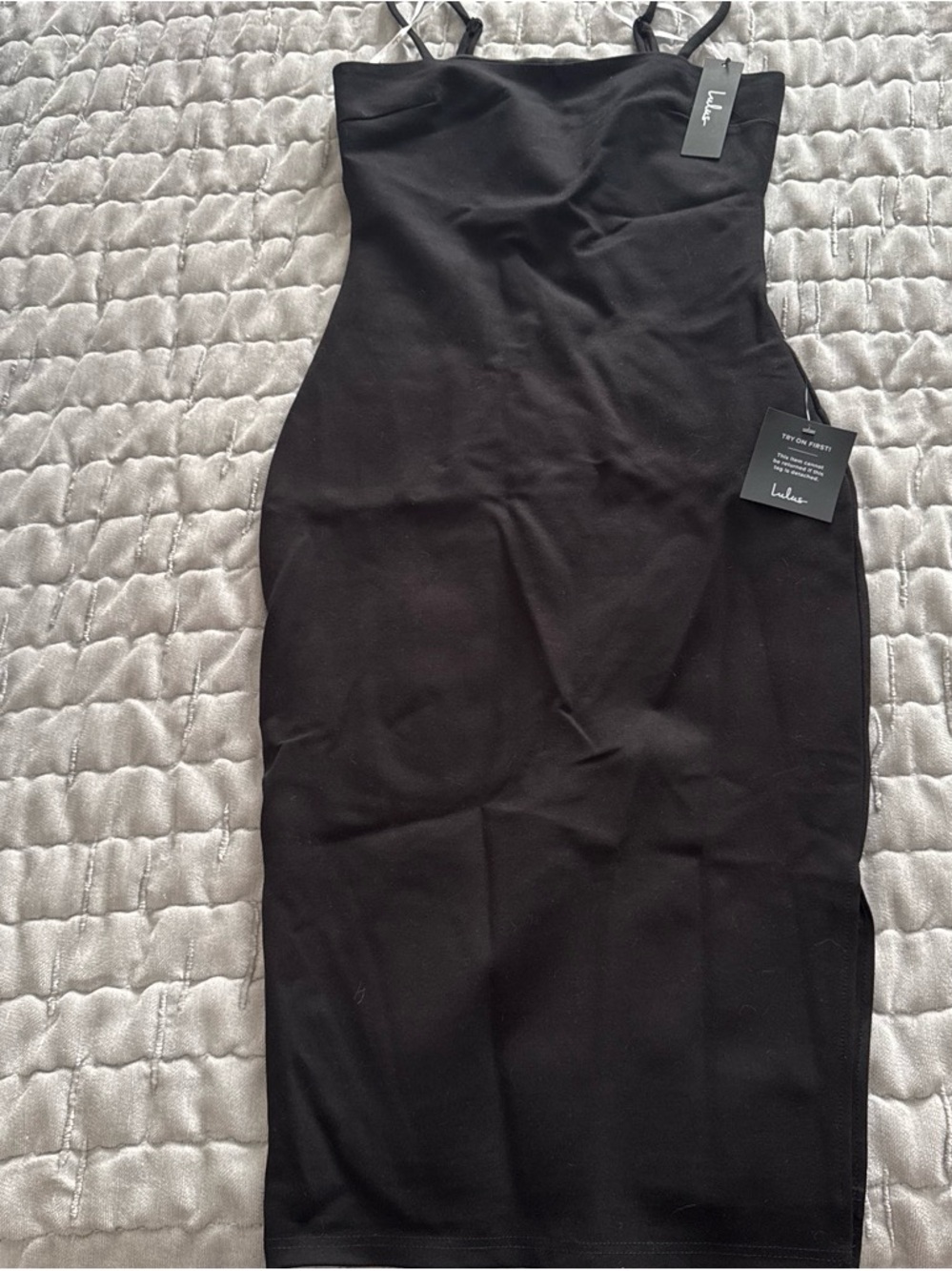 Lulu's Black Spaghetti-Strap Bodycon Midi Dress
